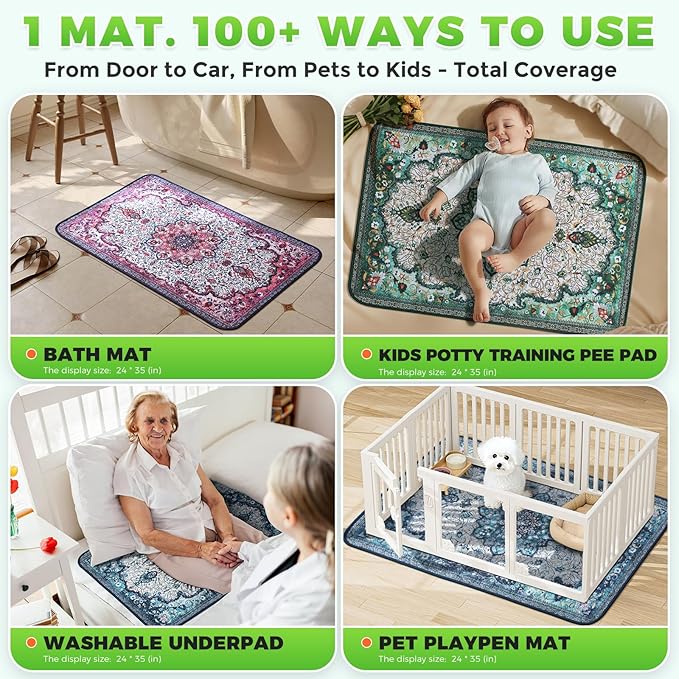 Hompet 2 Pack Super Absorbent Dog Door Mat for Muddy Paws, Washable Pee Pads for Dogs, Reusable Puppy Training Pads, Quick Dry Non-Slip Pet Entryway Rug, Leak-Proof Potty Pad for Indoor Floors 24x35