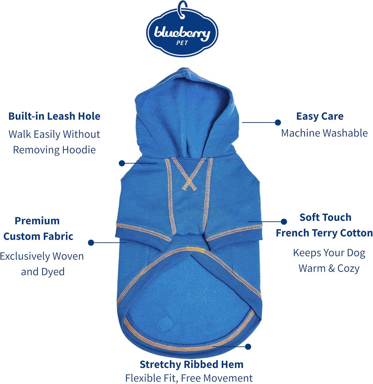 Blueberry Pet Essentials Hoodie – 26″ Cotton‑Blend Sweatshirt with Hood, Alaskan Blue, Machine‑Washable Dog Jersey