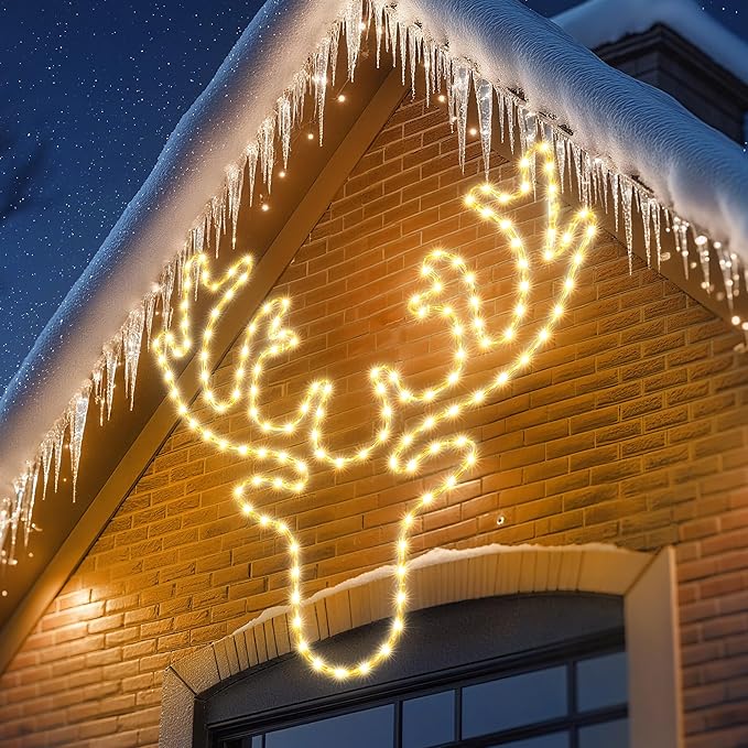Joomer 32'' Christmas Lights Outdoor Waterproof LED Deer Decoration Neon with Timer for Outdoor Home Party Wall Hanging Light(Warm White)
