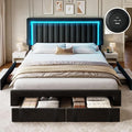 DWVO Queen Size Bed Frame with Adjustable Headboard, 4 Storage Drawers and RGB LED Lights, Velvet Upholstered Platform Bed with USB Ports, No Box Spring Needed, Fast Assembly, Noise-Free, Black