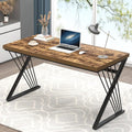 FOLUBAN Home Office Desk, Modern Wood and Metal Computer Desk, Simple Writing Work PC Desks for Bedroom, Industrial Study Gaming Table for Living Room, Rustic Brown, 53 Inch