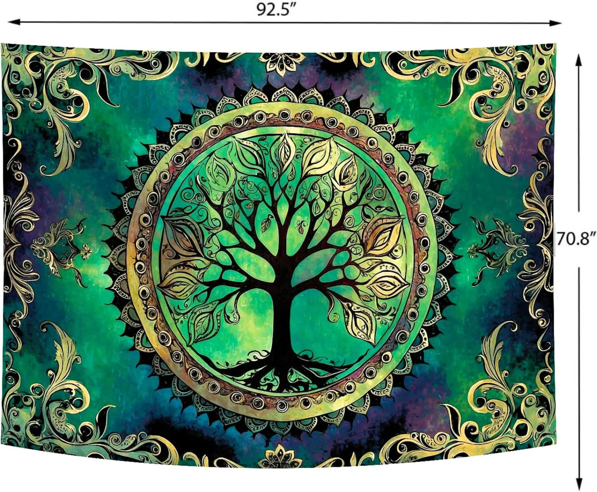Delur Tree of Life Tapestry Green Nature Bohemian Mandala Spiritual Tapestry Wall Hanging Mystical Landscape Hippie Psychedelic Headboard for Bedroom Living Room Home Decor (70.8" x 92.5")