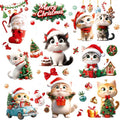 Christmas Window Clings Cat Stickers for Window Glass, 9 Sheets Xmas Decorations Christmas Cat Tree Bells Decals for Holiday Party(Cat2340)