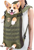 Dog Carrier Tactical Backpack for Medium Large 26-40lbs, Dog Soft Hands-Free Legs Out Pet Cat Front Carrier Backpack Facing Travel Bag for Outdoor Traveling Hiking Camping Bike(Green)