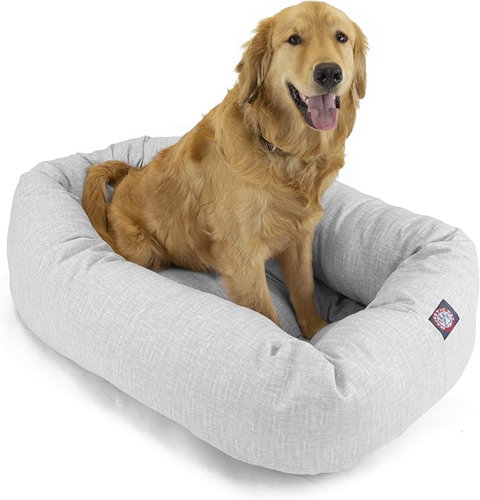 Majestic Pet Bagel Calming Dog Bed, 40 Inch Large, Round, Washable, Gray | Cozy Soft Fluffy Donut Pet Bed with Spine Support for Head Rest – Anti-Anxiety Comfort for Puppies & Dogs, 40x29x9 Inches