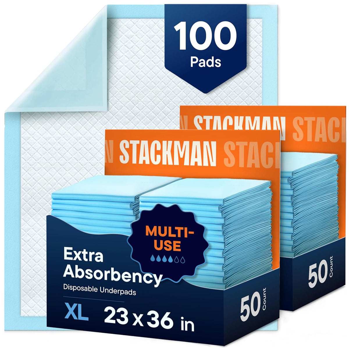 Chucks Pads Disposable [100-Pack] Adult Incontinence Underpads 23"x 36" Large Absorbent Fluff Protective Bed Pads, Toddler Mattress Pads - Pee Pads for Pets, Kids & Adults - Dog & Puppy Training Pads