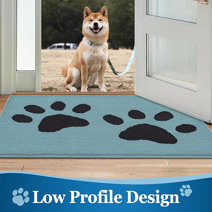 Buganda Dog Door Mat for Muddy Paws, Absorbent Dirt Trapper Washable Indoor Doormats, Non Slip Low-Profile Mud Mat for Dogs, Front Entrance Doormat for Inside Floor (36x24 Inches, Blue)