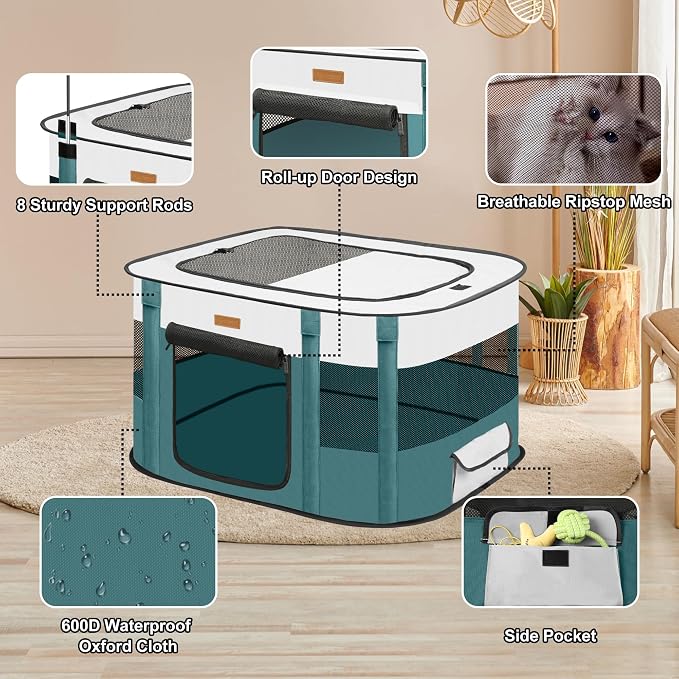 Dog Playpen - Foldable Cat Play Pens for Pubby,Kitten, Rabbit,Portable Pet Tent with Carring Bag for Indoor/Outdoor Travel Camping (Blue-Medium)