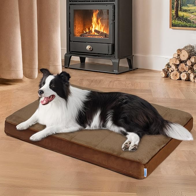 Dog Bed for Large Dog - Orthopedic Pet Beds with Memory Foam, Waterproof Removable Washable Cover with Non-Slip Bottom, Khaki, 35" L x 23" W x 3" H