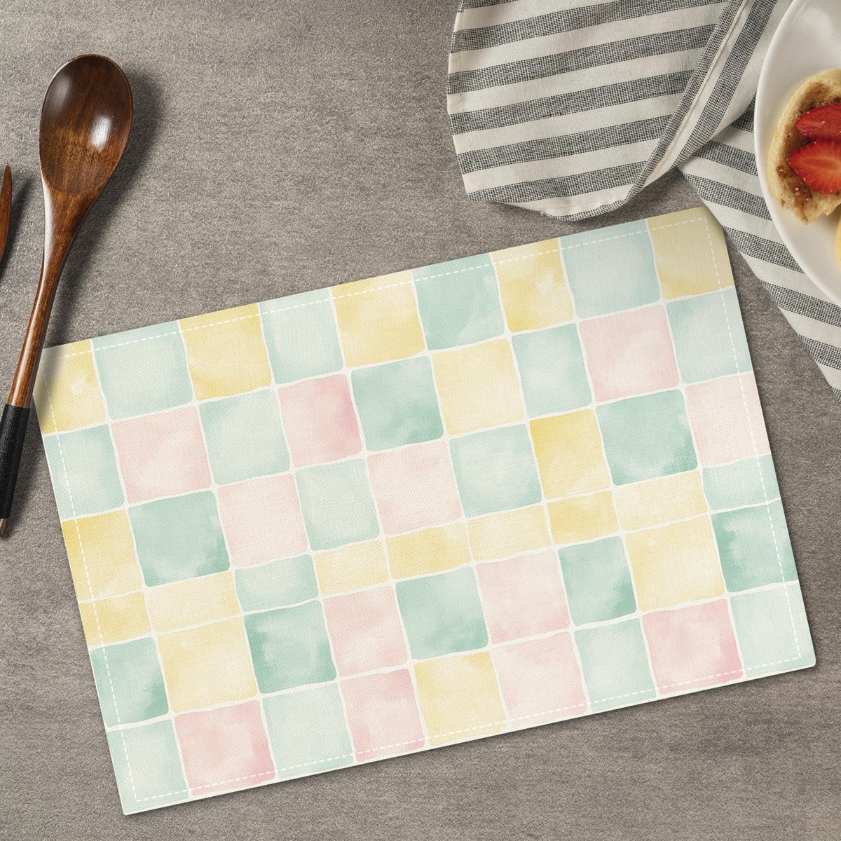 Watercolor Placemats Set of 4, Colorful Table Mat for Home Kitchen, Restaurants, Outdoor Linen Washable Place Mats 12x18 inch Party Event Dining Decoration-12