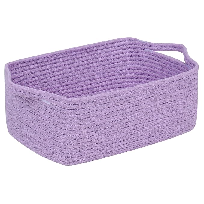 CubesLand Cute and Durable Small Cotton Rope Basket for Organizing, Woven Closet Storage Bin,Shelves Closet Storage Basket, Bathroom Storage Organizer Bin, Nursery Toy Basket Bin, Purple Basket