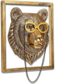 Animal Heads Wall Decor (Includes Metal Frame) Resin Animals Sculptures Head Wall Hanging Decoration Gold vintage Wall Sculpture for Living Room Bedroom Office(Bear)