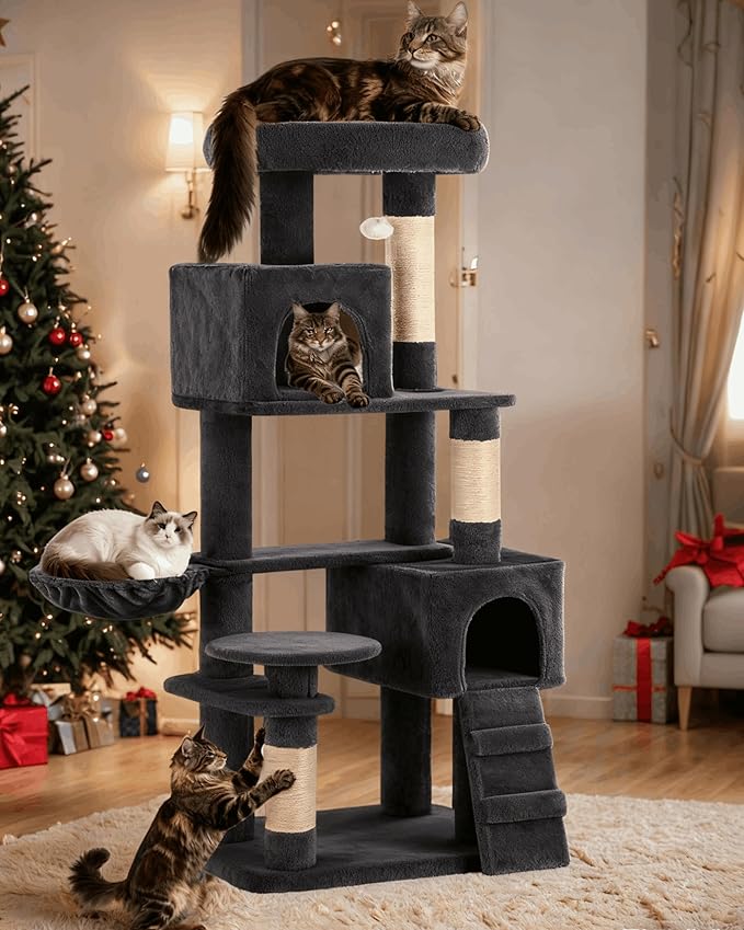 YITAHOME Heavy Duty 180 cm Tall Cat Trees for Large Cats,Sturdy 70.8in Maine Coon cat Tree for Indoor Cats Large Adult Cat Tower with Scratching Post, Hammock for Adult Cats Kittens, Dark Gray