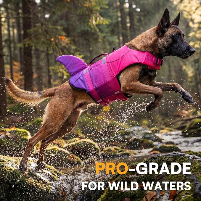 Dog Life Jacket High Flotation, Reflective Dog Life Vest for Swimming, Adjustable Dogs Life Preserver Rescue Handle Spring Summer Pool for Small, Medium, Large Dogs (Pink Purple,XS)