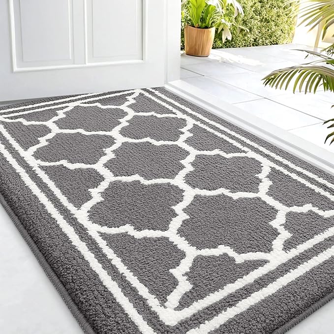 Buganda Indoor Door Mat, Dirt-Resistant and Absorbent Doormat, Anti-Slip, Low Profile Floor Mats for Inside Entryway, Front, and Back Door Entrance (32x20 Inches, Grey)