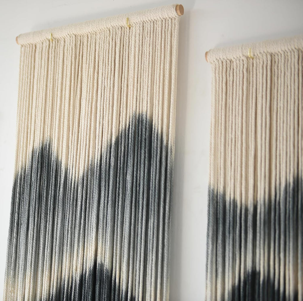 IOWER Large Macrame Wall Hanging 5Pcs Handmade Dip-Dyed Mountain Wall Decor Combination Suspension Bedroom Living Room Modern Fiber Yarn Wall Art