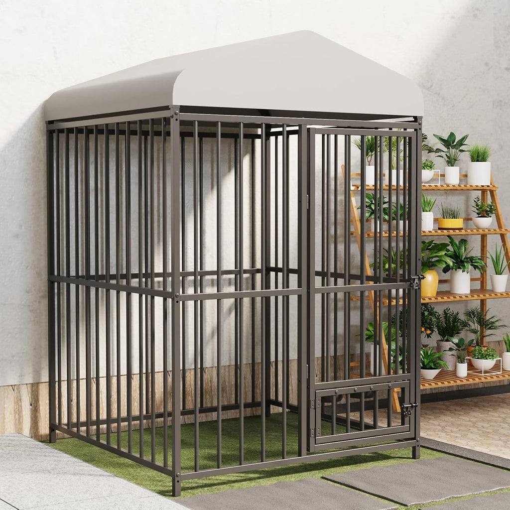 4x4x6 FT Outdoor Dog Kennel,Heavy-Duty Enclosures Outside with UV-Resistant Waterproof Roof Cover and Lock,for Medium and Large Dogs,Easy Assembly