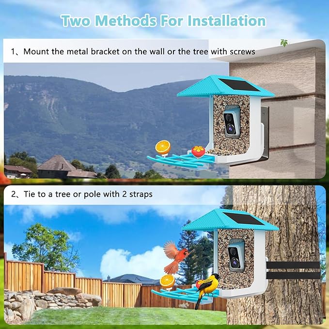 2.5K Smart Bird Feeder with Camera, 5GHz &2.4GHz Birds Watching Camera with AI Identify Bird Species, Outdoor Birds Feeder House with Solar Panel for BirdLovers (Blue)
