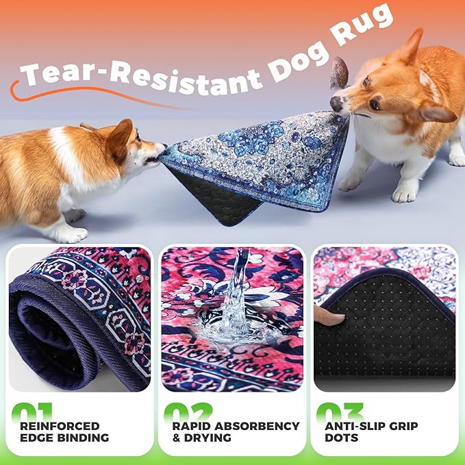 Hompet 2 Pack Super Absorbent Dog Door Mat for Muddy Paws, Washable Pee Pads for Dogs, Reusable Puppy Training Pads, Quick Dry Non-Slip Pet Entryway Rug, Leak-Proof Potty Pad for Indoor Floors 28.5x60