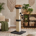 32" Tall Cat Scratching Post, Cat Scratcher with Heavy Duty Thick Wood Base, Cat Tower with Natural Sisal Rope and Hanging Ball, Plant-Like Design Scratching Post, for Small and Adult Kittens, Grey