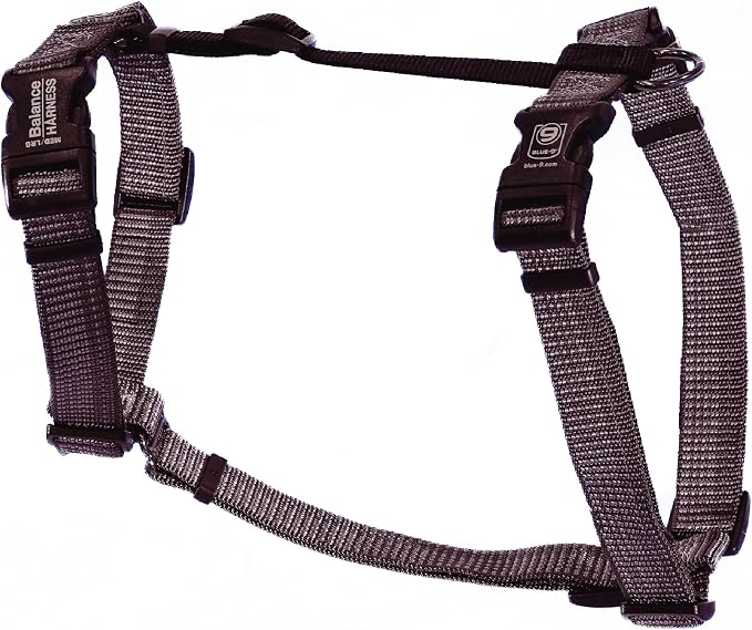 Blue-9 Reflective Buckle-Neck Balance Harness, Fully Customizable Fit No-Pull Harness with 3M Reflective Stitching, Ideal for Dog Training and Obedience, Made in The USA, Grey, Large