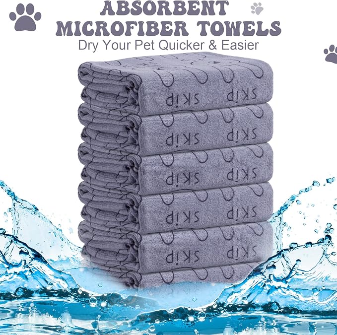 Peryiter 8 Pcs Dog Drying Towels Bulk 55'' x 28'' Pet Grooming Absorbent Microfiber Dog Bath Towels Quick Drying Puppy Bathing Towel for Small Medium Large Cats Pets Bathing Grooming(Grey)