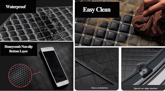 Worht-Mats Custom Car Floor Mats with Personalized Text & Image, Unique Leather All-Weather Fit 99% Vehicles, DIY Photo Name Gift for Sedan SUV Truck- Black/Gold