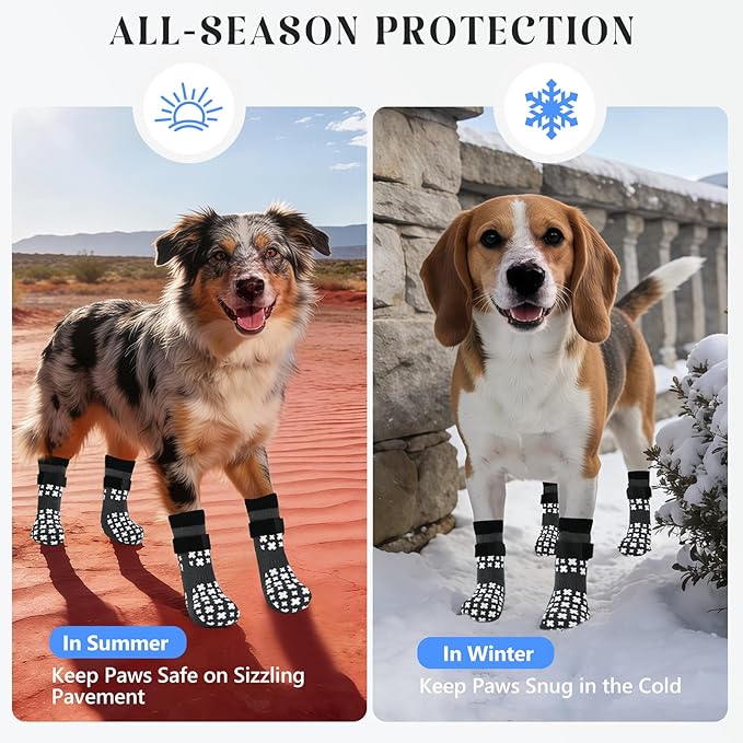 Non-Slip Dog Socks for Hardwood Floors Anti Slip Double-Sided Grippy Socks for Senior Dogs to Prevent Licking Paws, Scratching & Hot Pavement Premium Dog Paw Protector with Grippers Grey L