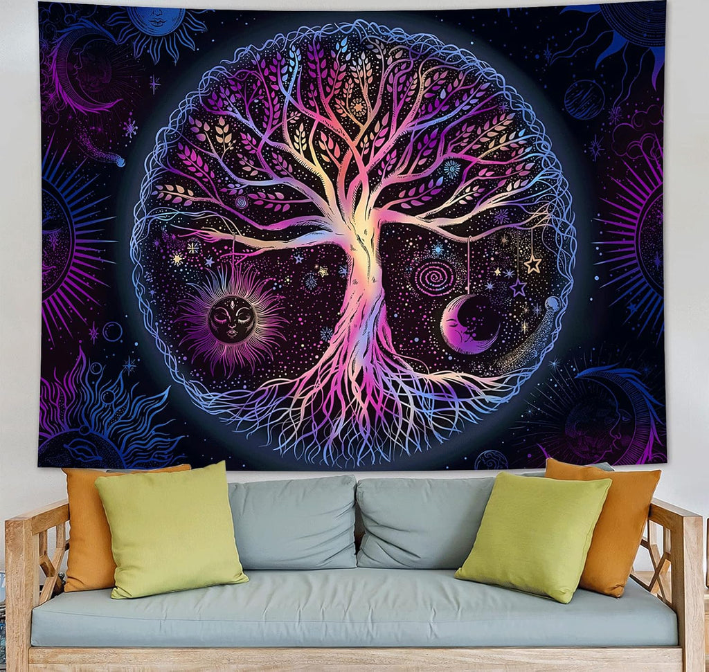 FORATER Tree of Life Tapestry Wall Hanging Colorful Life Tree Tapestries Aesthetic Sun and Moon Galaxy Wall Tapestry for Bedroom Living Room Dorm (61 x 82 Inch, Multicolor)