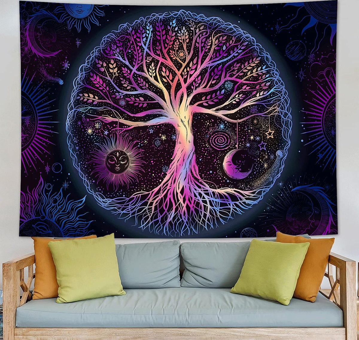 FORATER Tree of Life Tapestry Wall Hanging Colorful Life Tree Tapestries Aesthetic Sun and Moon Galaxy Wall Tapestry for Bedroom Living Room Dorm (61 x 82 Inch, Multicolor)