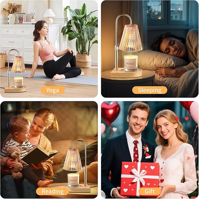 Candle Warmer Lamp with Timer Dimmer, Electric Candle Warmer, Bedroom Home Decor, Adjustable Height, Wax Melt Warmer with 2 Bulbs for Jar Candles