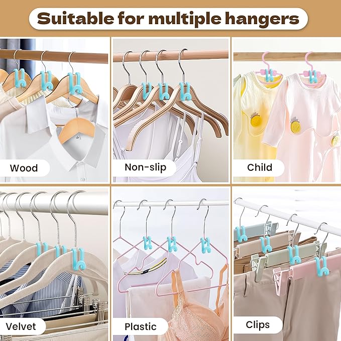 Mlici Hangers Hooks Space Saver, 60 Pack Clothes Connector Hooks, Clothes Stacking Extender for Hangers Closet Organization (Sky Blue)
