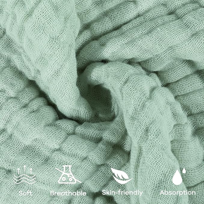 Yoofoss Muslin Baby Washcloths 100% Organic Cotton Face Towels 10 Pack Wash Cloths for Baby 12x12in Soft and Absorbent Baby Wipes (Dark Green)