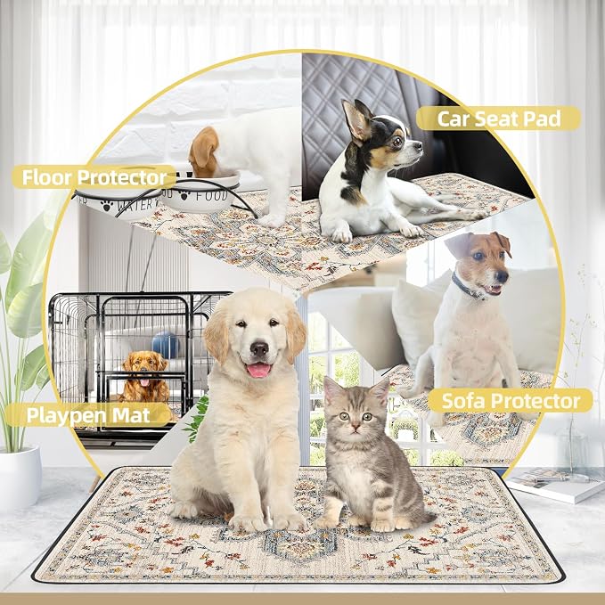 SCLOSE Washable Pee Pads for Dogs 2 Pack, 36" x 24" Reusable Puppy Pads Waterproof, Super Absorbent Dog Rugs, Leakproof, Dog Crate Pad, Playpen Mat, Whelping Pads, White Medallion