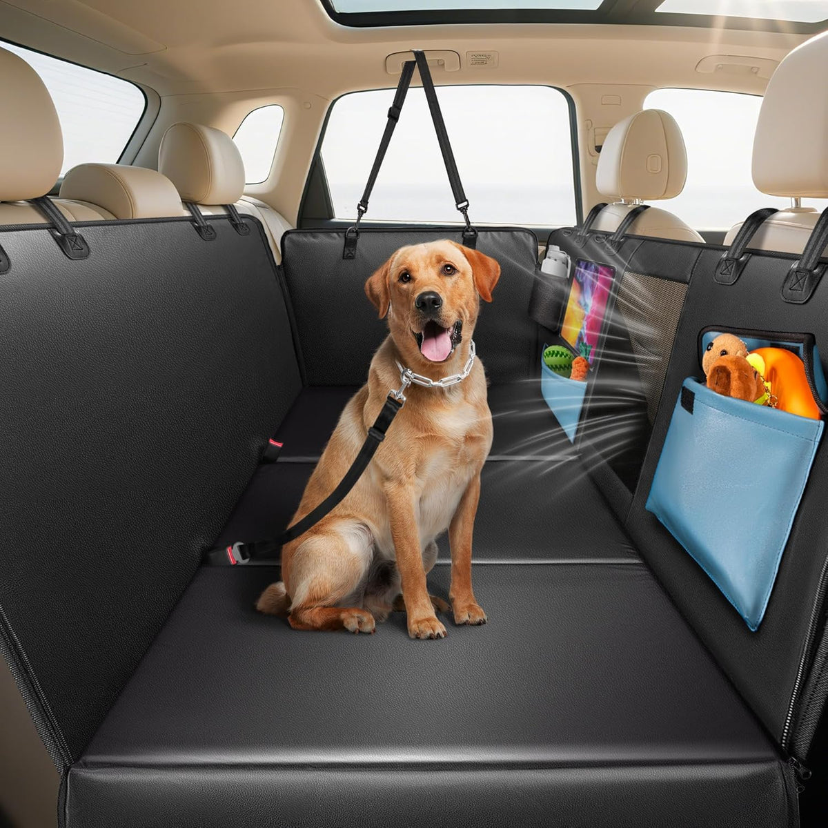 Dog Car Seat Cover for Back Seat 53", Upgraded PU Leather Back Seat Extender with Hard Bottom Holds 400LBS, Waterproof Anti-Scratch, Backseat Cover for Dogs in Car, SUV & Small Truck