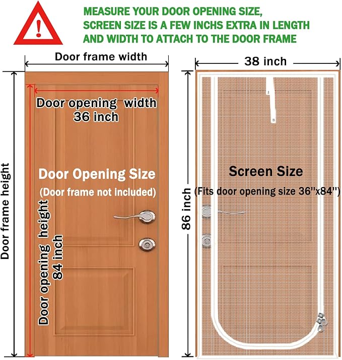 Reinforced Cat Screen Door,Fits Door Opening Size 36''x 84'',Thickened Cat Resistant Mesh Screen Door for Living Room,Kitchen,Bedroom,Cat Proof Screen with Zipper Closure. (U-Type,White)