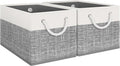 Fab totes Storage Bins [2-Pack], Foldable Storage Baskets for Organizing Toys, Books, Shelves, Closet, Large Storage Box with Rope Handles, Sturdy Organizer Bins, White & Grey