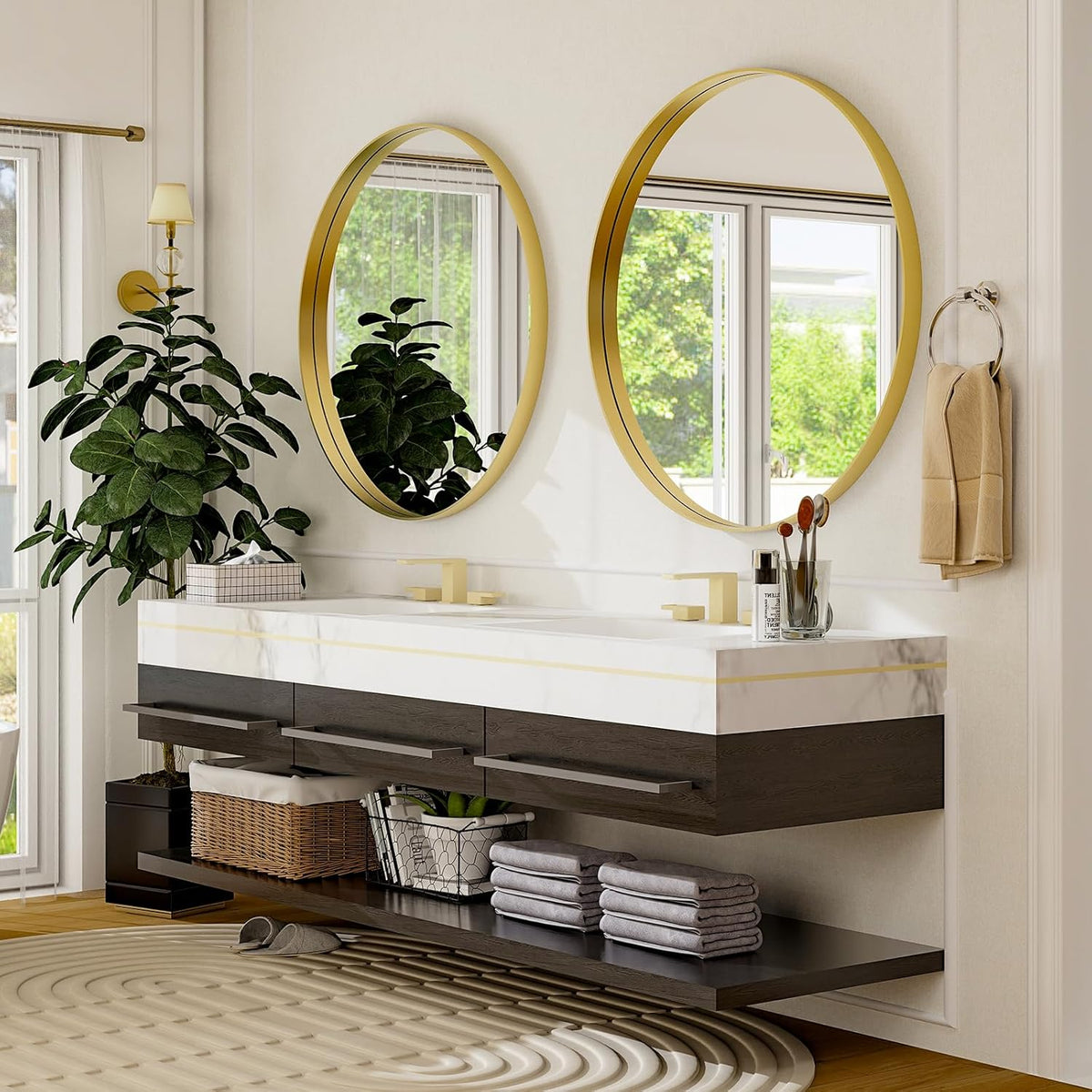 30 Inch Round Bathroom Mirror - Wall Mounted Circle Mirror with Metal Frame, Modern Mirror Suitable for Bathroom, Vanity, Entryway, Living Room, Wall Decor,Gold