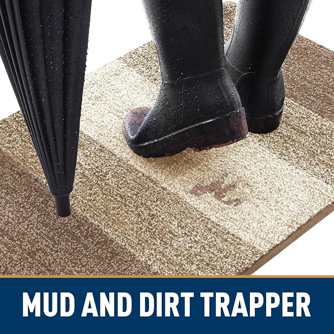 Smiry Dog Door Mat for Muddy Paws, Absorbs Moisture and Dirt, Low-Profile Entryway Mat with Non-Slip Backing, Entry Indoor Outdoor Doormat for Inside Floor (48x32 Inches, Khaki, Striped)