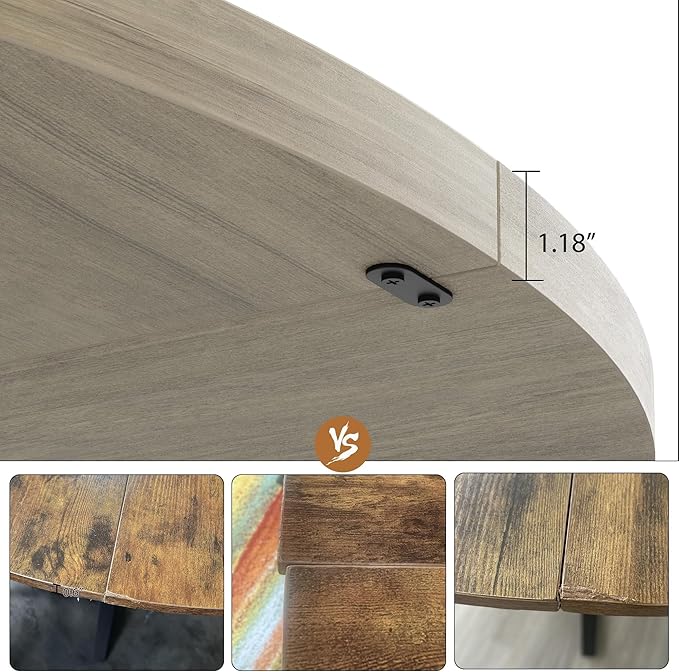 GAOMON Industrial Round Dining Table, 47 Inch Round Kitchen Table for 4, Dinner Table with Wooden Top and Metal Base for Dining Room, Living Room (Grey, 47.2 in w/Storage)