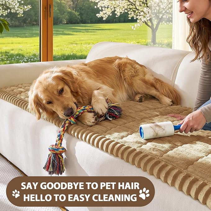 FUANGUI Waterproof Couch Cover Sofa Cover for Dogs and Pets Sofa Protector | Non-Slip Washable Fuzzy Soft Cat Bed Sofa Slipcover for 2-3 Cushion Couch Sofa Pet Friendly, Camel, 27.6" x 82.7", 1 pcs