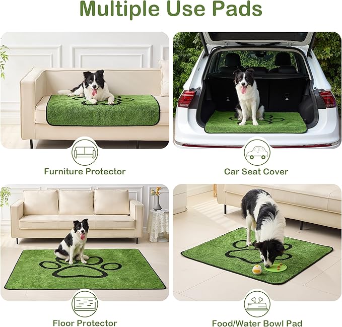 Qeils Reusable Dog Pee Pads, 1 Pack Super Absorbent & Leakproof Washable Puppy Pads with Soft Green Top Layer, for Potty Training, Crates, Couch, Car Seats & Pet Beds, 72"x 72"