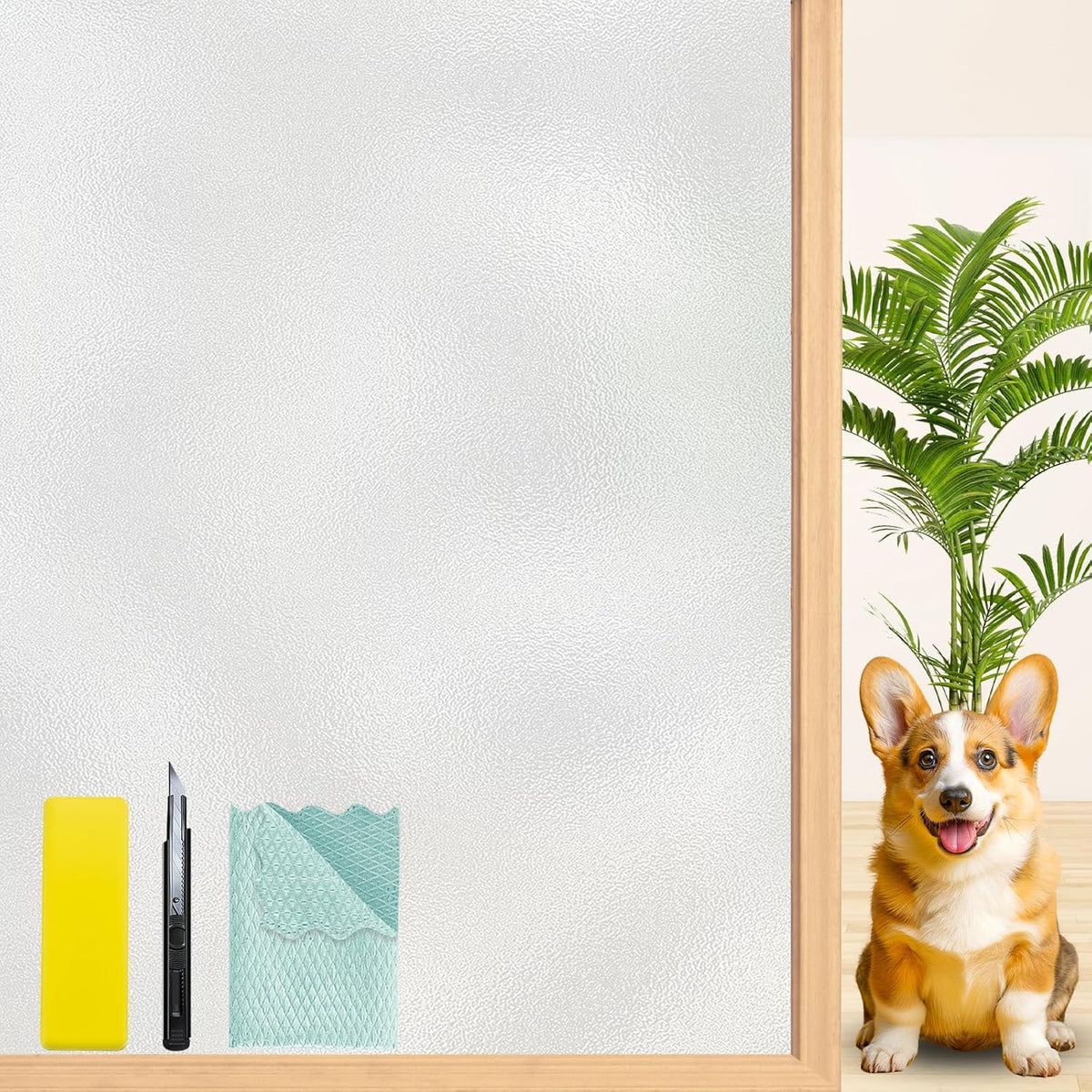 Niviy Etched Privacy Window Film Frosted Glass Static Cling Non Adhesive Window Frosting Film for Bathroom Home Office, White, 17.7 x 118 inch