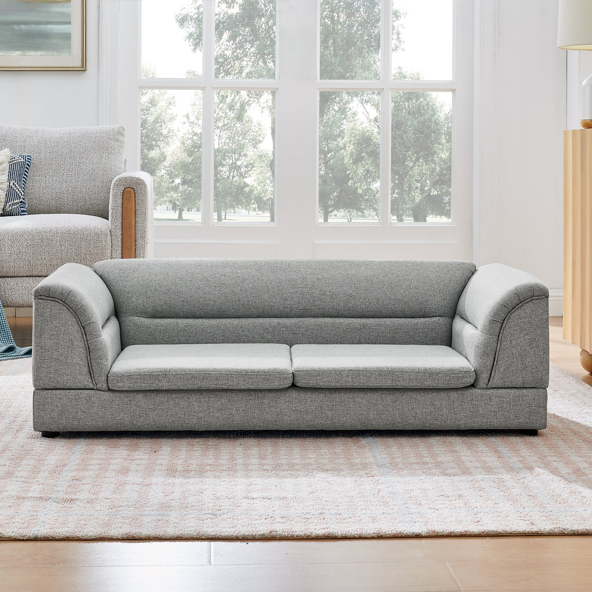 Oversized Pet Sofa, Curved Armrest Rectangular Dog Sofa, Linen Fabric Comfort Pet Couch for Large & Oversized Dogs-LIGHT GREYX