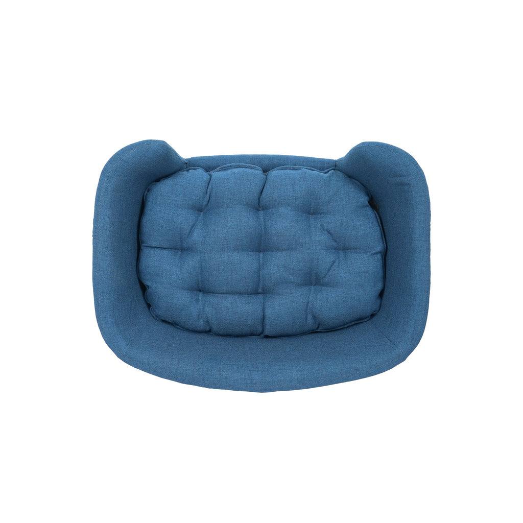 Elevated Dog Bed Frame for Small Dog, Fabric Pet Couch Bed with Rubber Wood Legs and Supportive Foam, Navy Blue, Easy Assembly