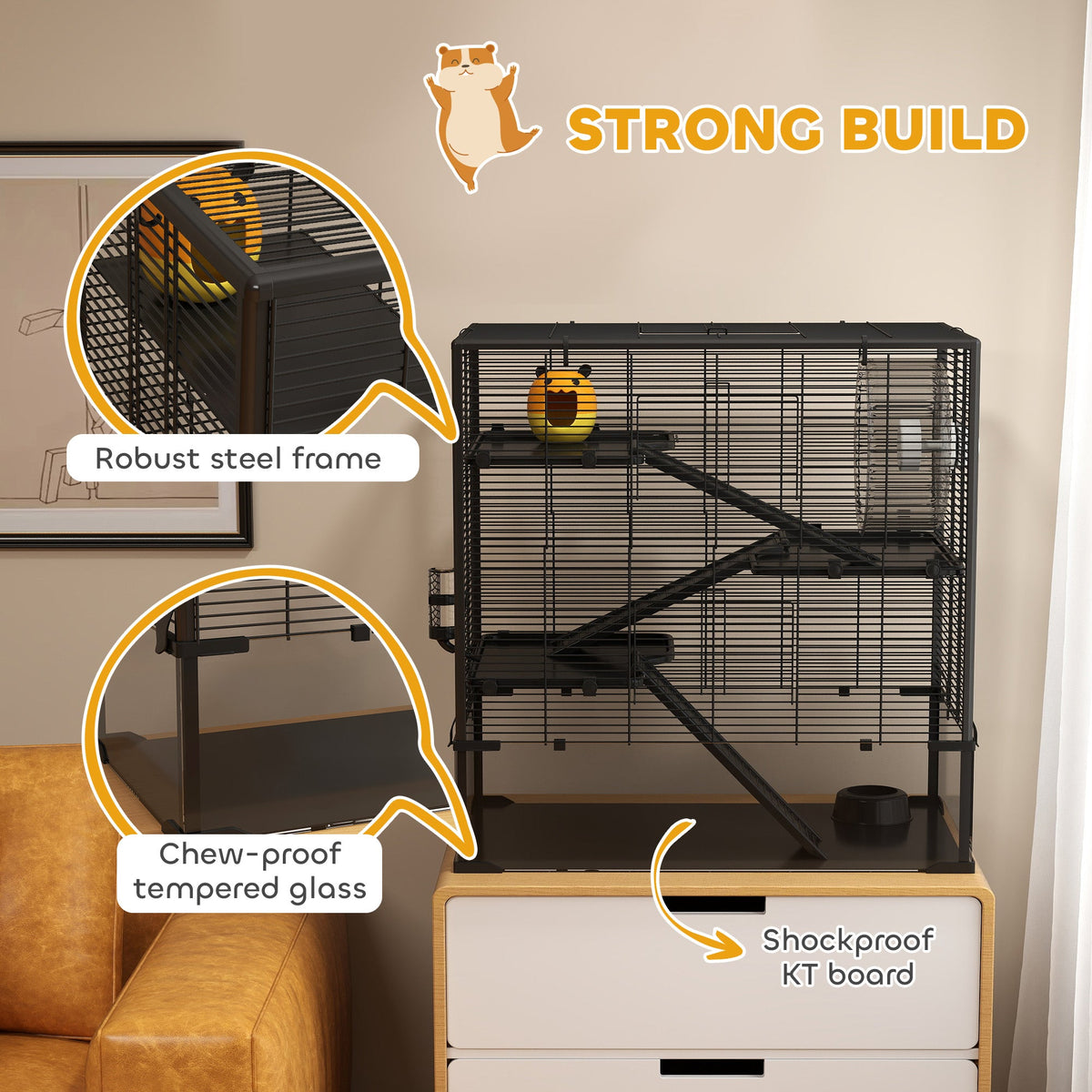 4 Tier Hamster Cage with Deep Tempered Glass Bottom, Running Wheel, Hut, Water Bottle, Food Dish, 31" x 19" x 31.5"