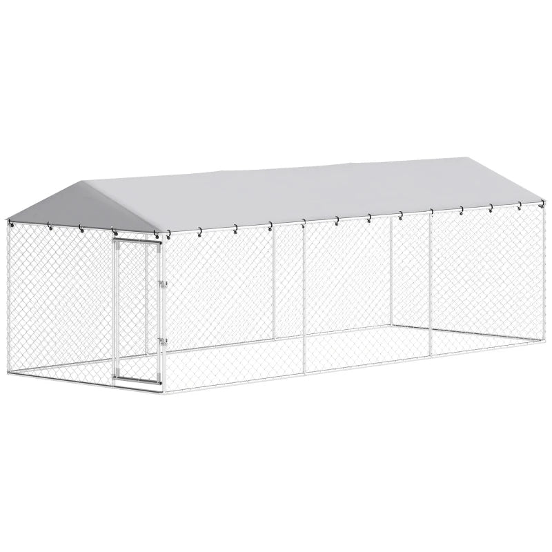 20' X 7.5' X 6.5' Dog Kennel Outdoor For Small Medium Large Dogs With Waterproof Roof, SilverMultiple Packages