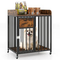2-in-1 Dog Crate Furniture With Thickened Metal Tubes, Lockable Wheels Pet Kennel For Small Dogs