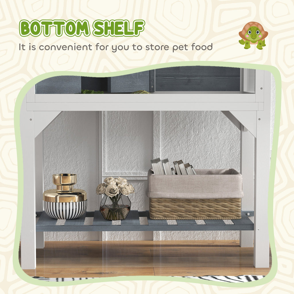 Wooden Tortoise Habitat with Storage Shelf, Tortoise Enclosure with Clear Windows, Openable Top, Lamp Holder, Gray