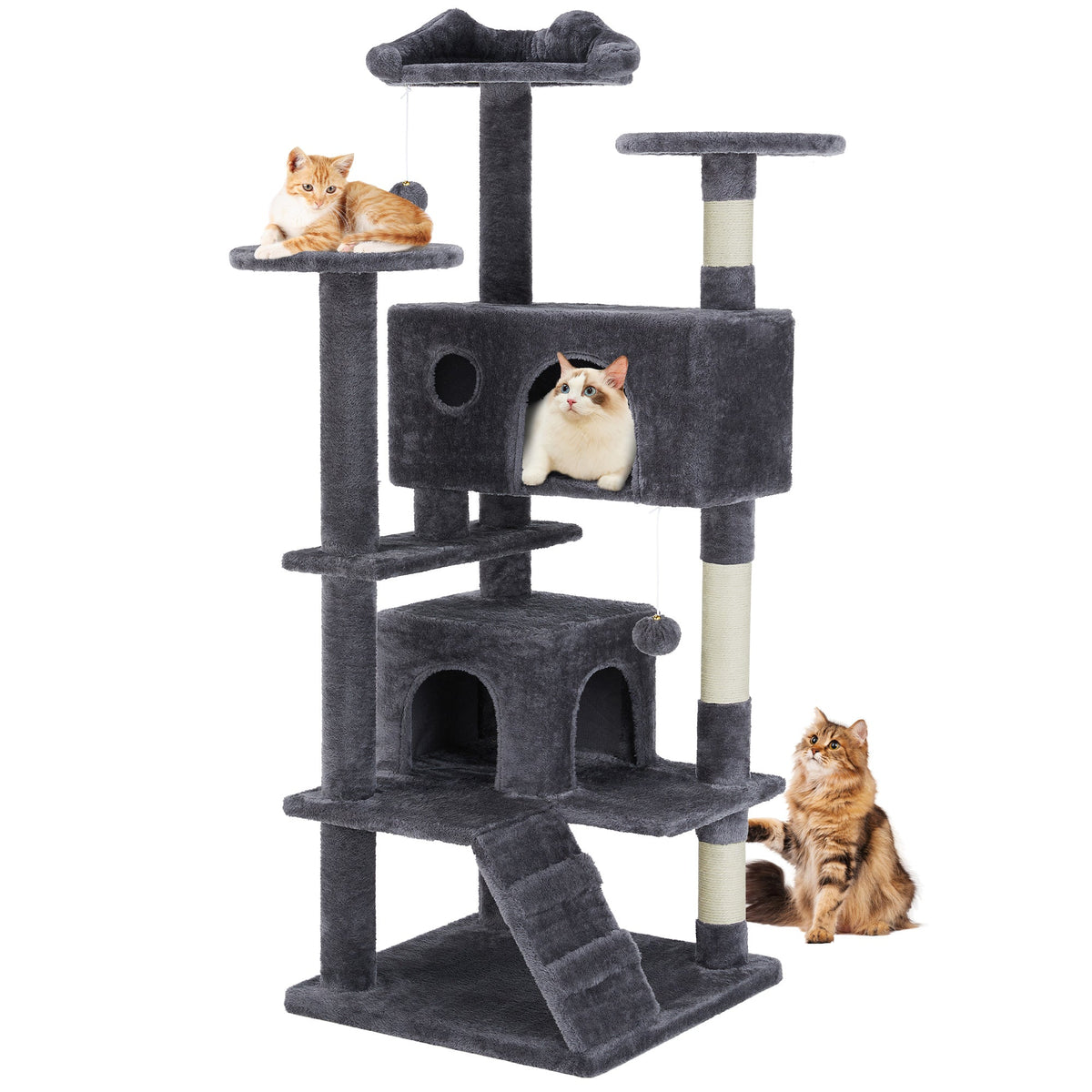 Large Cat Tree Tower, 62-70-80 Cat Tree  Large Cats, Multi Level With Scratching Post, Cozy Cat Jumping Platform Space, Grey